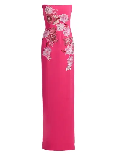 Rene Ruiz Collection Women's Embroidered Floral Crepe Strapless Column Gown - Pink | Thumbnail 1
