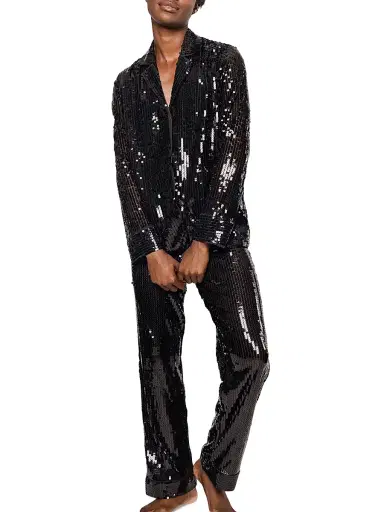 Petite Plume Women's Sequined Cotton Pajamas - Black - Size Large | Thumbnail 2 Petite Plume Women's Sequined Cotton Pajamas - Black - Size Large | Thumbnail 2