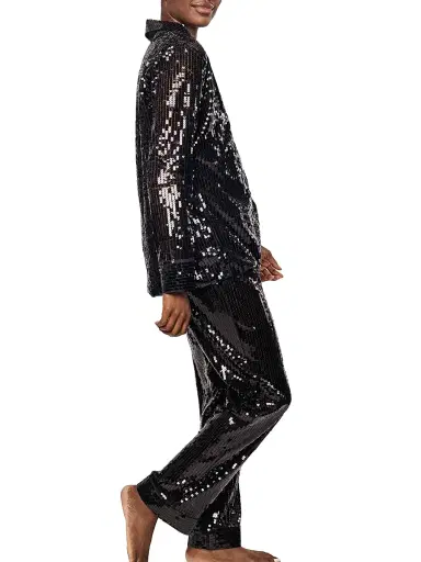 Petite Plume Women's Sequined Cotton Pajamas - Black - Size Large | Thumbnail 3 Petite Plume Women's Sequined Cotton Pajamas - Black - Size Large | Thumbnail 3