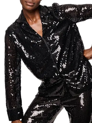 Petite Plume Women's Sequined Cotton Pajamas - Black - Size Large | Thumbnail 5 Petite Plume Women's Sequined Cotton Pajamas - Black - Size Large | Thumbnail 5