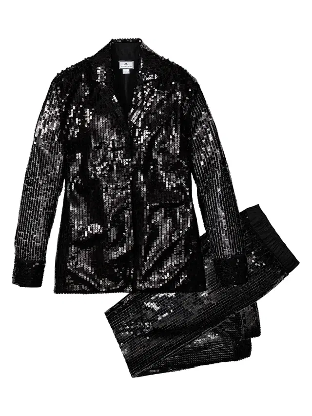 Petite Plume Women's Sequined Cotton Pajamas - Black