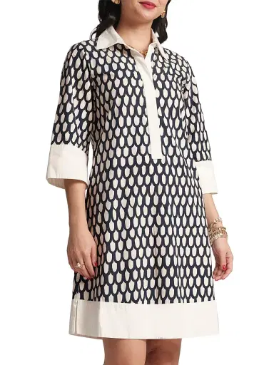 Frances Valentine Women's Tracey Loop-Print Cotton Poplin Minidress - Navy Multi - Size Small | Thumbnail 1