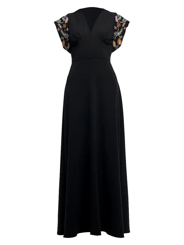 Shoshanna Women's Matassa Embellished Cap-Sleeve Maxi Dress - Jet