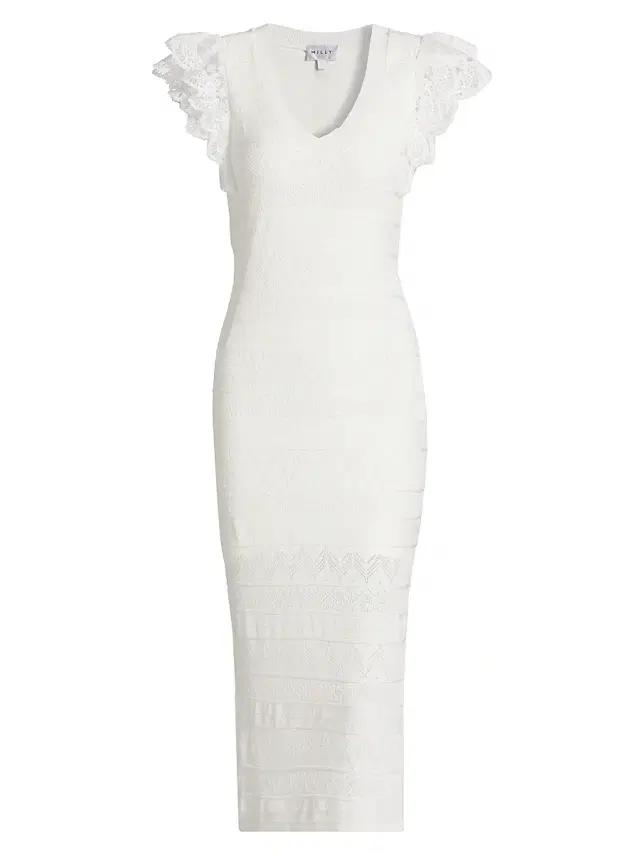 Milly Women's Knit Lace Flutter-Sleeve Body-Con Dress - Ecru