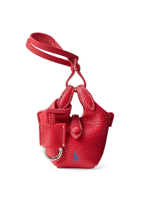 Polo Ralph Lauren Women's Shiny Drum Pebbled Leather Bag Charm - Cherry
