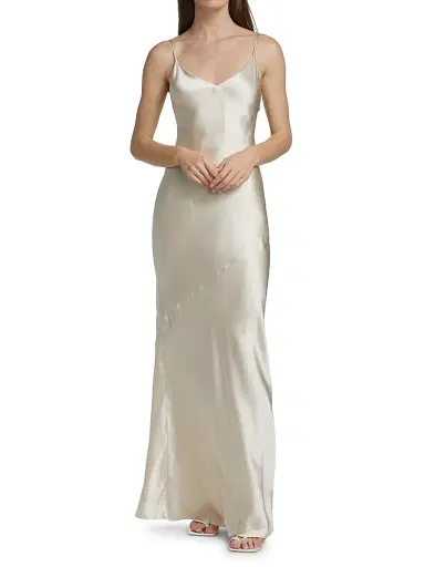 L'Agence Women's Serita Silk Slip Maxi Dress - Champagne - Size 10 | Thumbnail 3