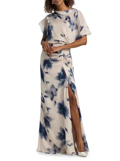 Amsale Women's Blurred Floral Draped A-Line Gown | Thumbnail 2 Amsale Women's Blurred Floral Draped A-Line Gown | Thumbnail 2