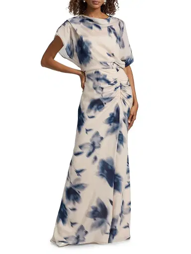 Amsale Women's Blurred Floral Draped A-Line Gown | Thumbnail 3 Amsale Women's Blurred Floral Draped A-Line Gown | Thumbnail 3