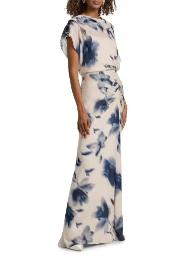 Amsale Women's Blurred Floral Draped A-Line Gown | Thumbnail 4 Amsale Women's Blurred Floral Draped A-Line Gown | Thumbnail 4