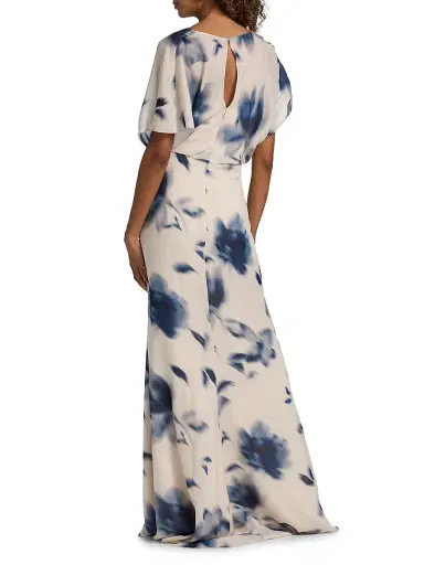 Amsale Women's Blurred Floral Draped A-Line Gown | Thumbnail 5 Amsale Women's Blurred Floral Draped A-Line Gown | Thumbnail 5