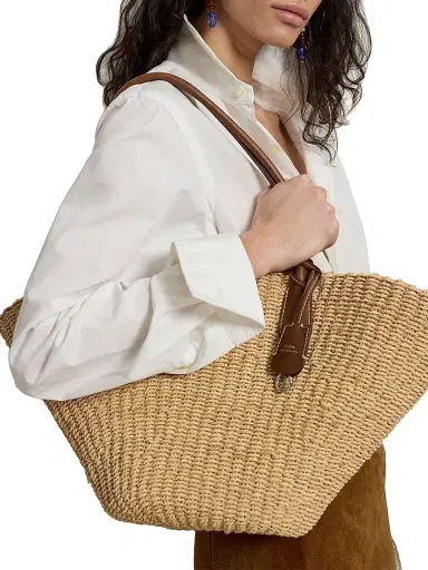 Polo Ralph Lauren Women's Bellport Raffia Basket Tote Bag | Thumbnail 2