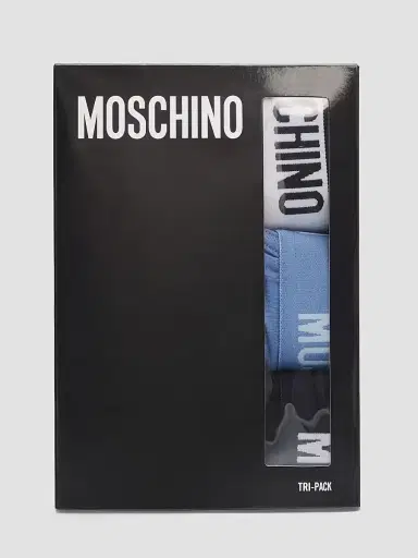 Moschino Men's Basic Logo Stretch-Jersey Micro Brief 3-Pack - Multi Blue | Thumbnail 2