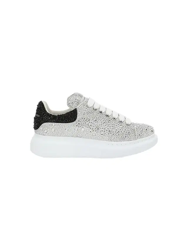 McQueen Women's Crystal Overiszed Glitter Embellished Chunky Sneakers - White Silver