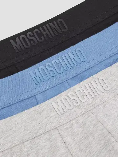 MOSCHINO Men's Tonal Logo Stretch-Jersey Trunk Brief 3-Pack - Multi Grey | Thumbnail 2 MOSCHINO Men's Tonal Logo Stretch-Jersey Trunk Brief 3-Pack - Multi Grey | Thumbnail 2
