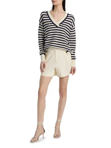 TANYA TAYLOR Women's Ashby Striped Cotton-Blend Sweater - Cream Maritime Blue Multi - Size XL | Thumbnail 2 TANYA TAYLOR Women's Ashby Striped Cotton-Blend Sweater - Cream Maritime Blue Multi - Size XL | Thumbnail 2