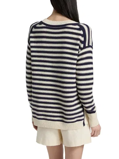 TANYA TAYLOR Women's Ashby Striped Cotton-Blend Sweater - Cream Maritime Blue Multi - Size XL | Thumbnail 5 TANYA TAYLOR Women's Ashby Striped Cotton-Blend Sweater - Cream Maritime Blue Multi - Size XL | Thumbnail 5