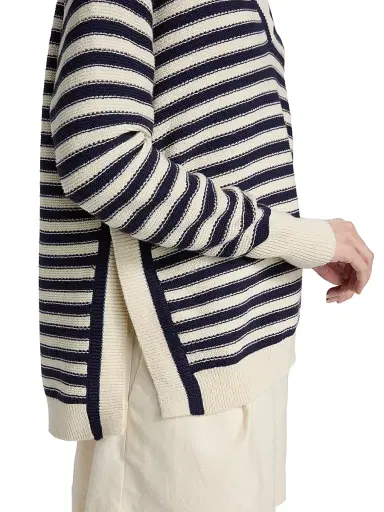 TANYA TAYLOR Women's Ashby Striped Cotton-Blend Sweater - Cream Maritime Blue Multi - Size XL | Thumbnail 6 TANYA TAYLOR Women's Ashby Striped Cotton-Blend Sweater - Cream Maritime Blue Multi - Size XL | Thumbnail 6