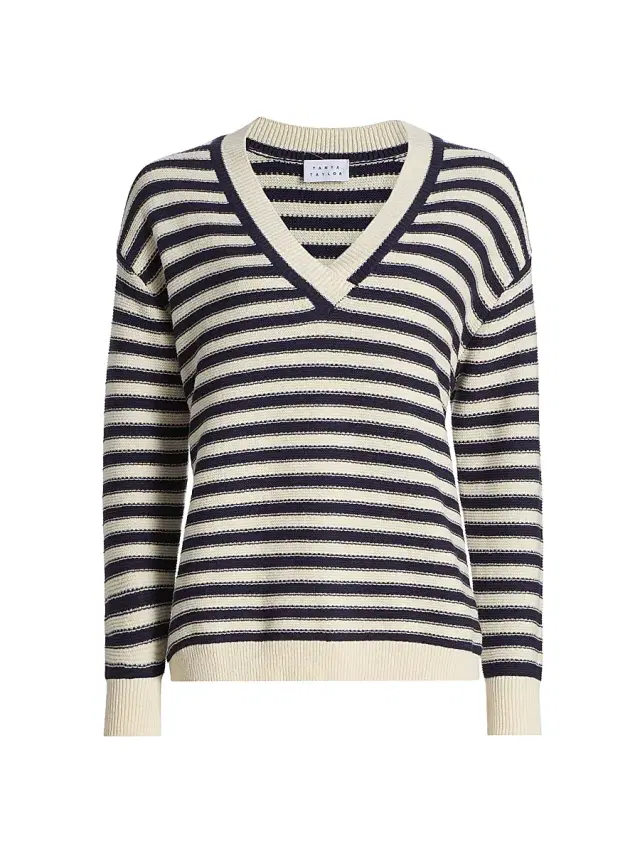 Women's Ashby Striped Cotton-Blend Sweater - Cream Maritime Blue Multi