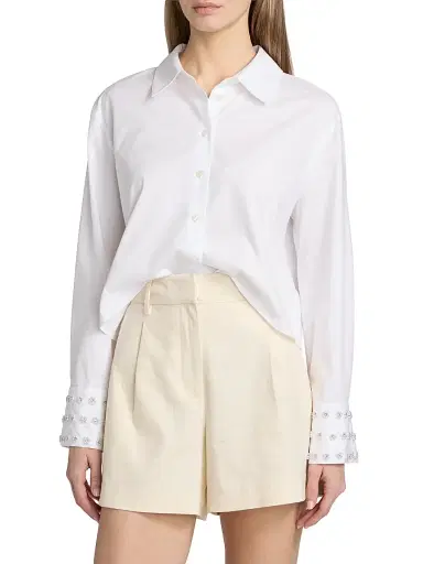 TANYA TAYLOR Women's Largaux Floral Embellished Crop Button-Front Top | Thumbnail 3