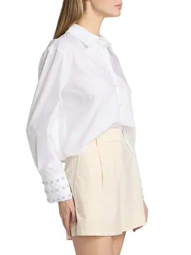 TANYA TAYLOR Women's Largaux Floral Embellished Crop Button-Front Top | Thumbnail 4