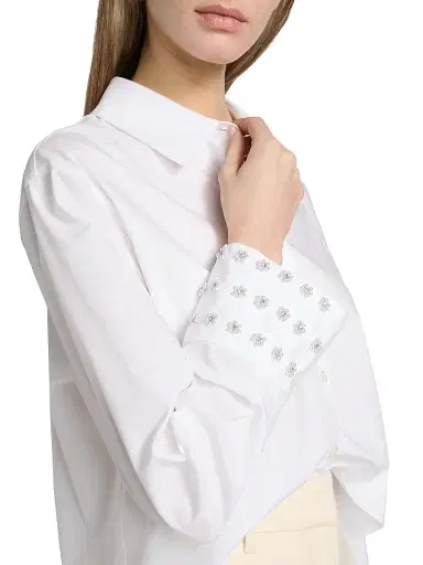 TANYA TAYLOR Women's Largaux Floral Embellished Crop Button-Front Top | Thumbnail 6
