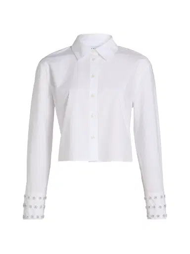 TANYA TAYLOR Women's Largaux Floral Embellished Crop Button-Front Top | Thumbnail 1