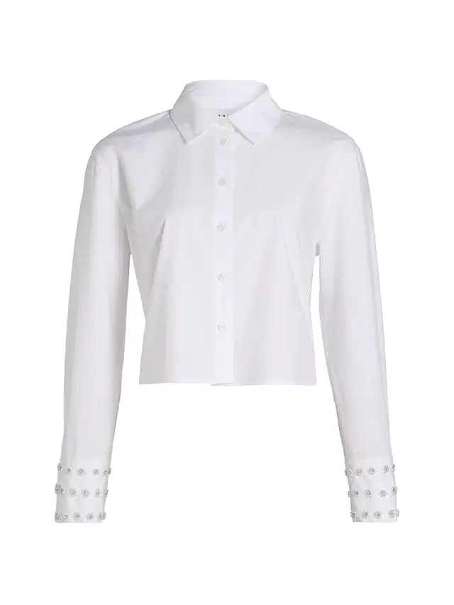Tanya Taylor Women's Largaux Floral Embellished Crop Button-Front Top - Optic White