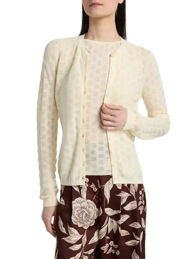 TANYA TAYLOR Women's Tori Polka Dot Cotton Cotton-Blend Cardigan - Cream - Size XL | Thumbnail 3 TANYA TAYLOR Women's Tori Polka Dot Cotton Cotton-Blend Cardigan - Cream - Size XL | Thumbnail 3