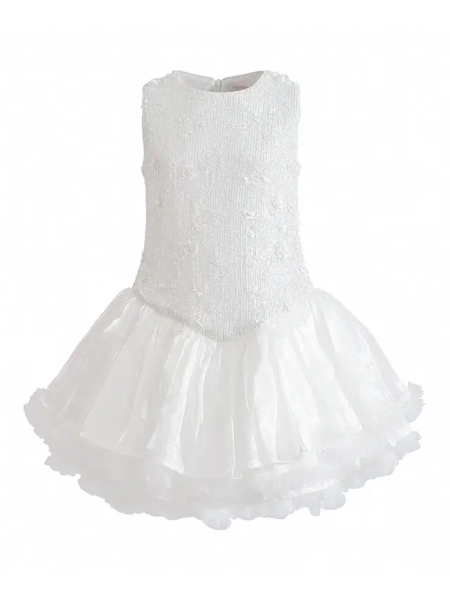Tulleen Little Girl's & Girl's Floral Tulle Dress - White