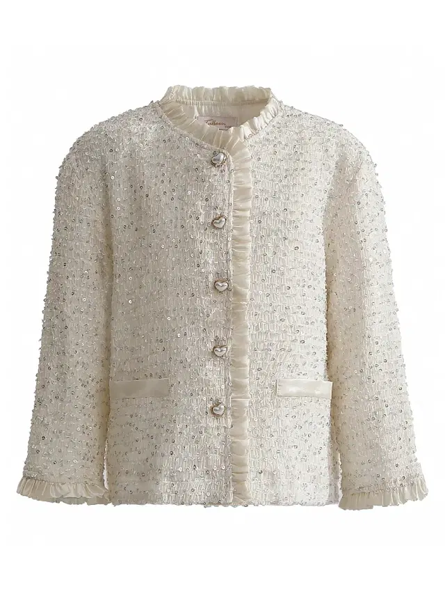 Little Girl's & Girl's Sequin Tweed Jacket - Cream