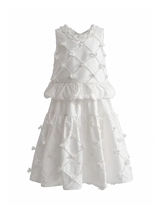 Tulleen Little Girl's & Girl's Quilted Skirt Set - White
