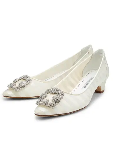 Manolo Blahnik Women's Hangisila Jewel Buckle Pumps - Grey White - Size 10 | Thumbnail 2