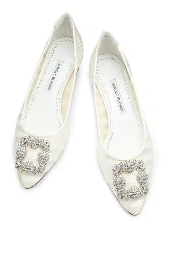 Manolo Blahnik Women's Hangisila Jewel Buckle Pumps - Grey White - Size 10 | Thumbnail 4