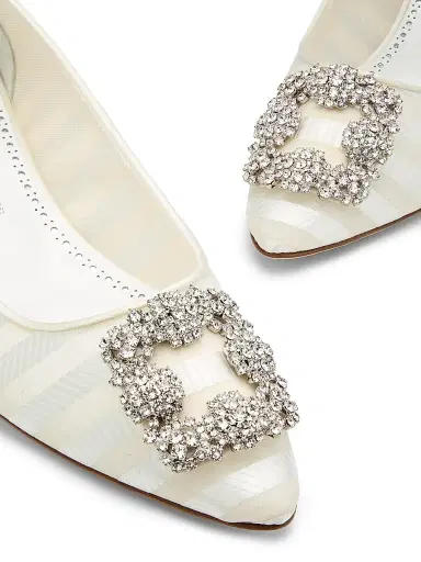 Manolo Blahnik Women's Hangisila Jewel Buckle Pumps - Grey White - Size 10 | Thumbnail 5