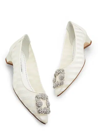 Manolo Blahnik Women's Hangisila Jewel Buckle Pumps - Grey White - Size 10 | Thumbnail 6