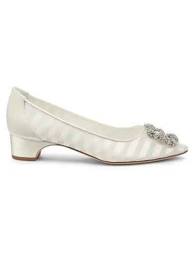 Manolo Blahnik Women's Hangisila Jewel Buckle Pumps - Grey White - Size 10 | Thumbnail 1