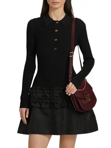 Ganni Women's Mélange Rib-Knit A-Line Minidress - Black | Thumbnail 3 Ganni Women's Mélange Rib-Knit A-Line Minidress - Black | Thumbnail 3