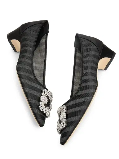 Manolo Blahnik Women's Hangisila Jewel Buckle Pumps - Grey Black - Size 6 | Thumbnail 6