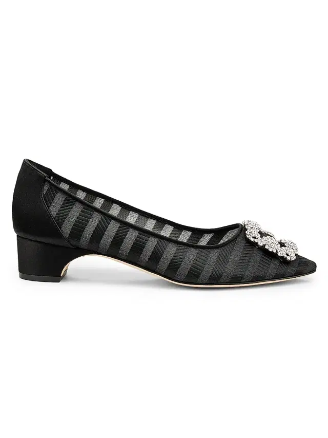 Manolo Blahnik Women's Hangisila Jewel Buckle Pumps - Grey Black