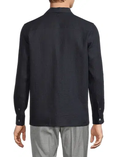 Canali Men's Linen Seersucker Button-Front Shirt - Navy | Thumbnail 5 Canali Men's Linen Seersucker Button-Front Shirt - Navy | Thumbnail 5