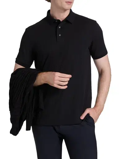Emporio Armani Men's Tonal Textured Polo Shirt - Navy | Thumbnail 3