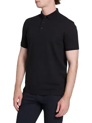 Emporio Armani Men's Tonal Textured Polo Shirt - Navy | Thumbnail 4