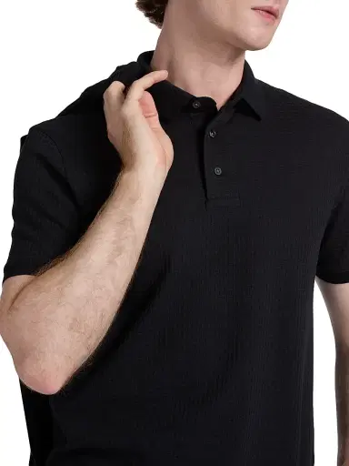 Emporio Armani Men's Tonal Textured Polo Shirt - Navy | Thumbnail 6