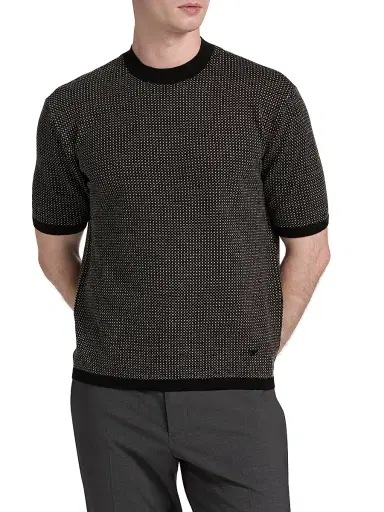 Emporio Armani Men's Micro Dot Short-Sleeve Crewneck Sweater - Black - Size XL | Thumbnail 3