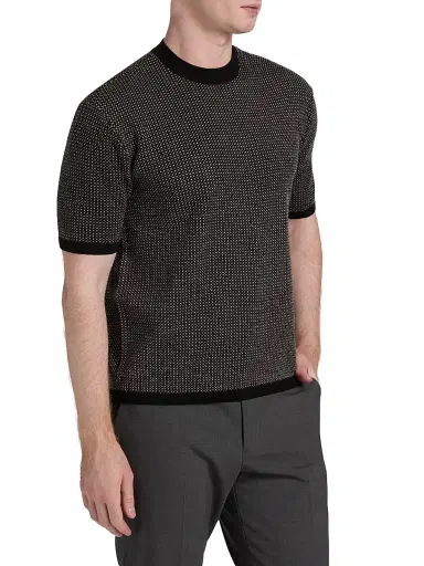 Emporio Armani Men's Micro Dot Short-Sleeve Crewneck Sweater - Black - Size XL | Thumbnail 4