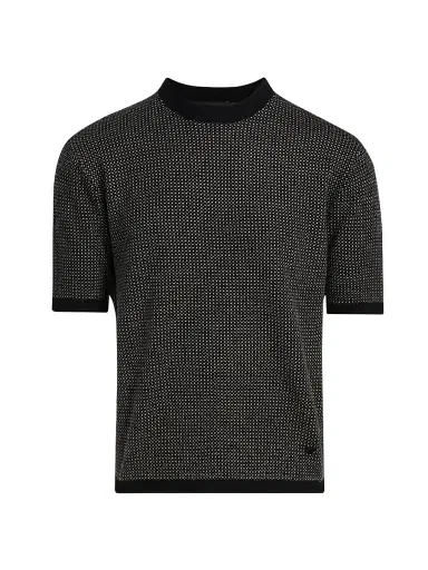 Emporio Armani Men's Micro Dot Short-Sleeve Crewneck Sweater - Black - Size XL | Thumbnail 1