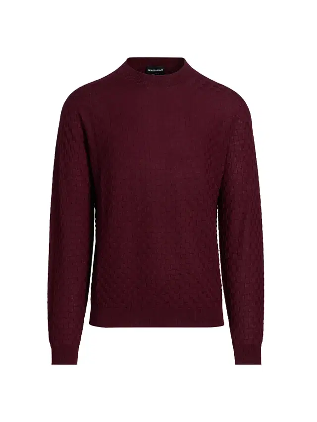 Giorgio Armani Men's Textured Box-Knit Cashmere-Silk Crewneck Sweater - Ruby
