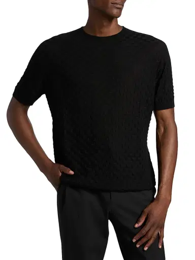 Giorgio Armani Men's Textured Knit Cashmere-Silk Crewneck Sweater - Black - Size 44 | Thumbnail 3