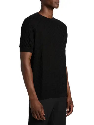 Giorgio Armani Men's Textured Knit Cashmere-Silk Crewneck Sweater - Black - Size 44 | Thumbnail 4