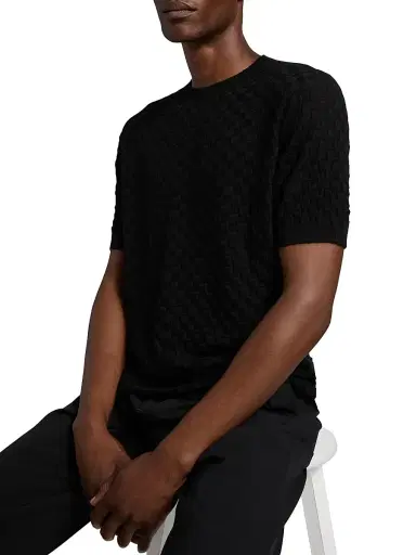 Giorgio Armani Men's Textured Knit Cashmere-Silk Crewneck Sweater - Black - Size 44 | Thumbnail 6